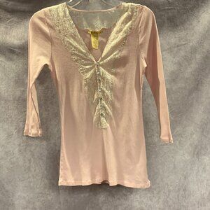 Naturelle by RXB V Neck Lace Front Ribbed Cotton Top-